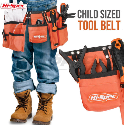 Hi-Spec 16pc Orange Kids Tool Kit Set & Child Size Tool Belt. Real Kit for DIY Building, Woodwork & Construction Learning for Kids