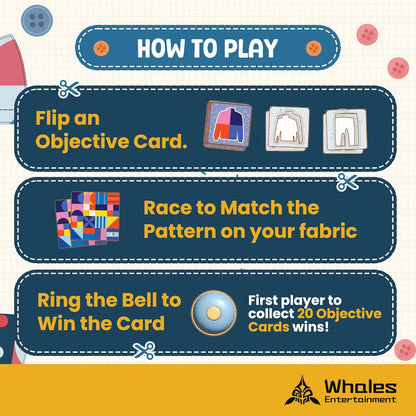 Whales Entertainment |Tailor Master Board Game for Kids 3 +| Family Game Night | Memory Matching Card with Bell Tap| Educational and Fun for Preschool,Toddlers and Parents|Helps Improve Concentration