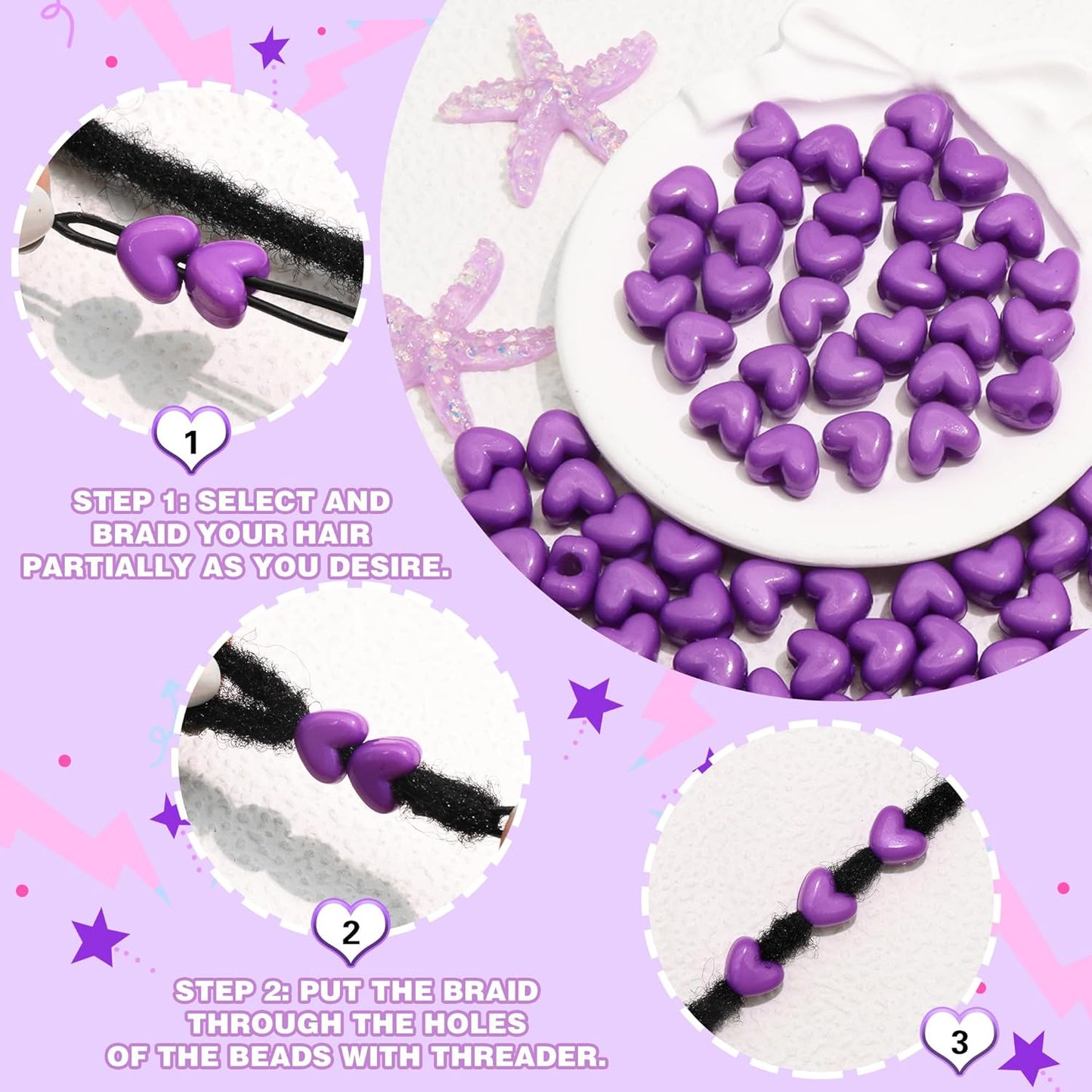 90PCS Light Pink Heart Beads for Braids Hair Jewelry Loc Dreadlock Accessories Cute Heart-Shaped Pony Bead