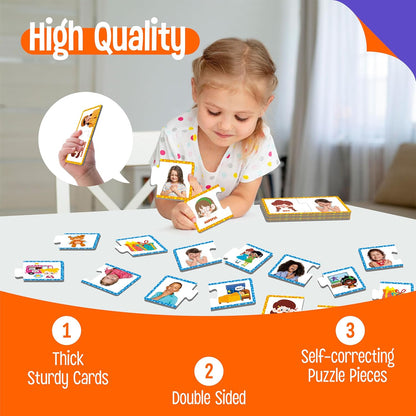 Rhyming Puzzles, 26 Groups Rhyming Word Cards Phonics Matching Game Self-Correcting Puzzle Early Childhood Learning Card for Kindergarten Preschool