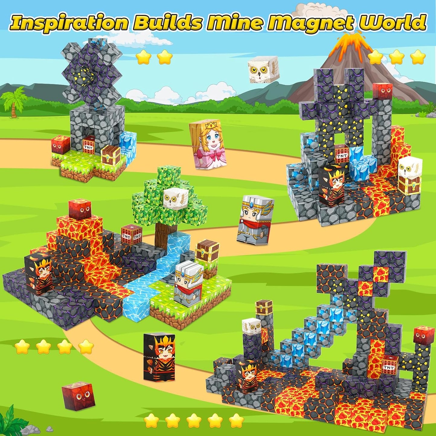 Magnetic Blocks, Build Mine Magnet World Forest Farm Edition, Magnetic Building Blocks for Kids Ages 4-6 6-8 8-12, Sensory STEM Toys for Boys & Girls