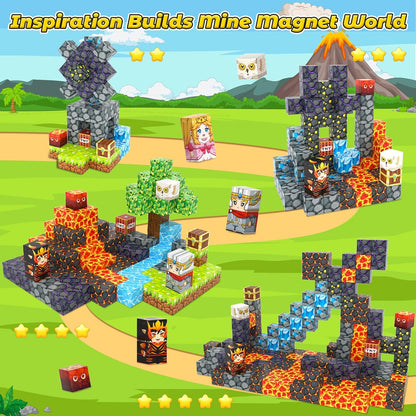 Magnetic Blocks, Build Mine Magnet World Forest Farm Edition, Magnetic Building Blocks for Kids Ages 4-6 6-8 8-12, Sensory STEM Toys for Boys & Girls