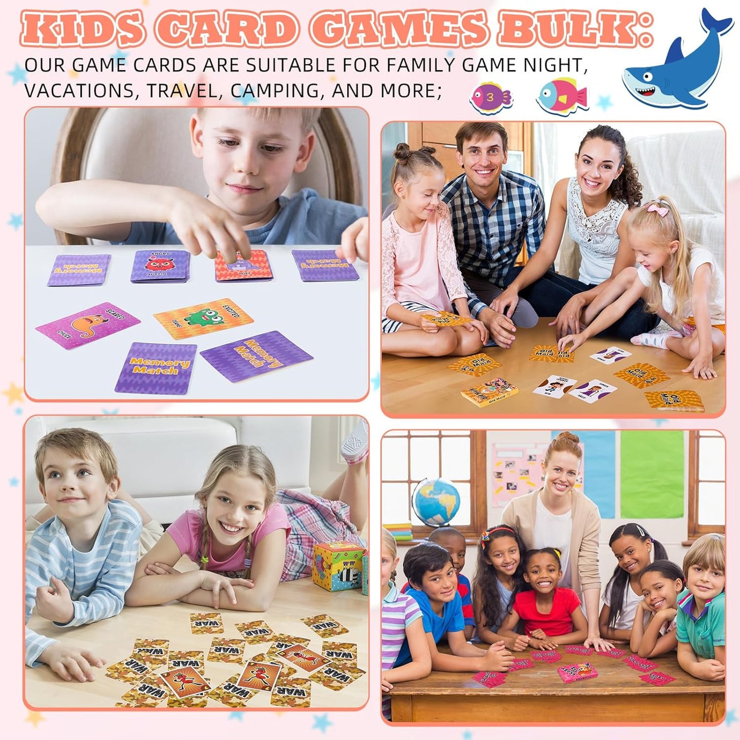 Zubebe 28 Pack Kids Card Games Gifts Bulk Classic Playing Card Game Set for Kids Includes Go Fish, Old Maid, Crazy Eights, Memory Match, Slap Jack, Playing Toy for Party Favors (Classic)