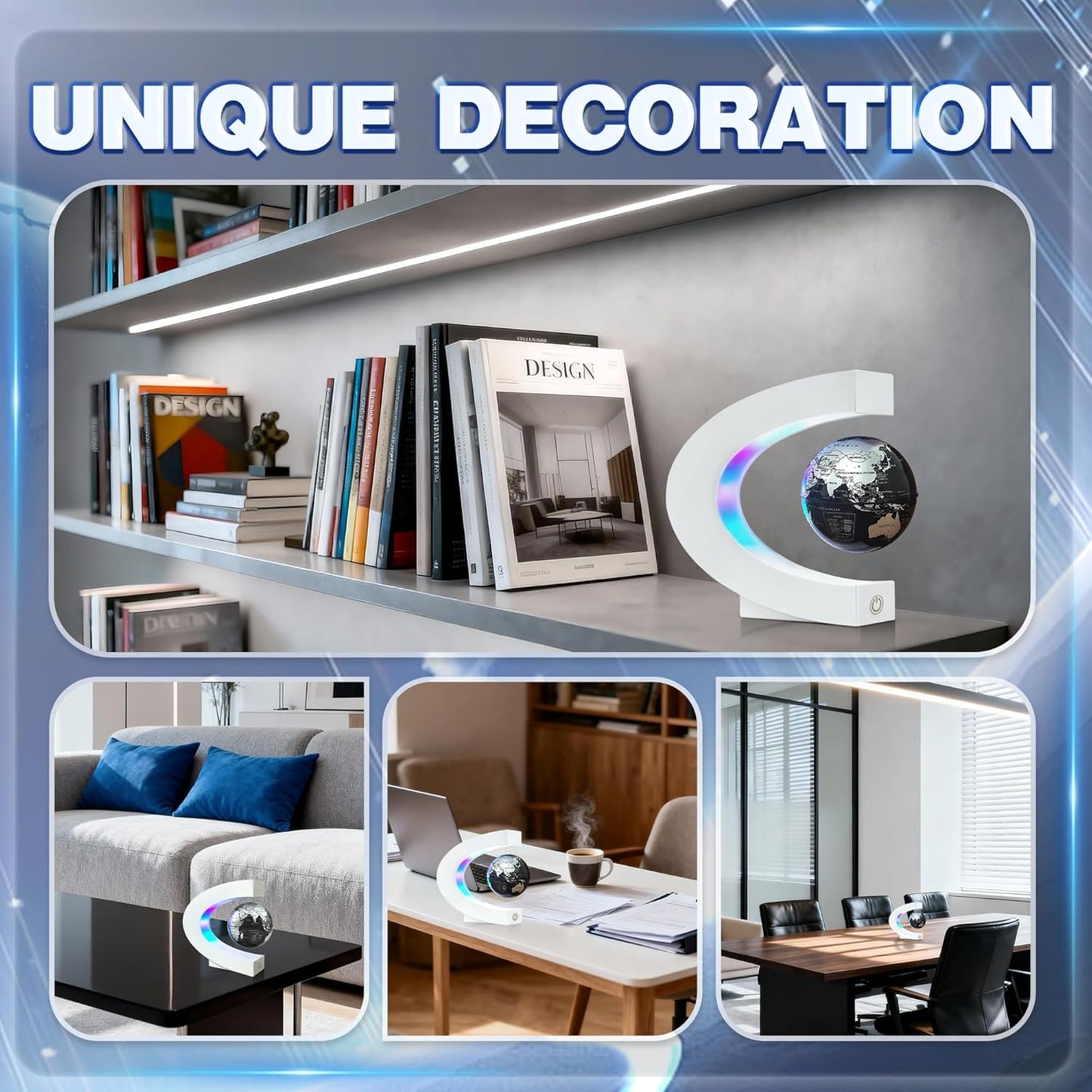 Flagest Magnetic Levitation Floating Globe, Levitating C Shape Globe with LED Lights for Education Home Office Desk Bookshelf Decor, Holiday Anniversary Creative Gift(3.3 Inches)