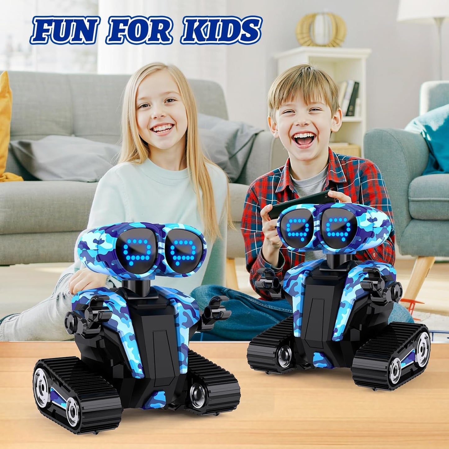 MindPal Robot Toys Rechargeable RC Robots for Kids with LED Eyes Auto-Demonstration Dance & Sing Remote Control Emo Robots for Boys Girls, Camouflage Blue