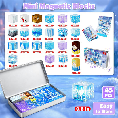 Magnetic Blocks - 100Pcs 0.8in Magnetic Building Block for Kids Ages 4-8, Transparent Magnet Block Blue Princess Castle, Magnet Cubes Tiles Princess Toy for Girl 3 4 5 6 7 8-12 Birthday Gift