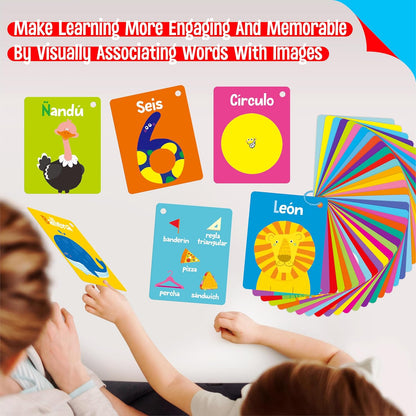 50 PCS Kid First Cognitive Flashcards,Double Sided Printed 7 in 1 Colorful Cards Alphabet,Numbers, Foods,Animals,Shapes,Colors with 3 Reclosable Rings,Learning Tool for Pre-K Kindergarten Toddlers