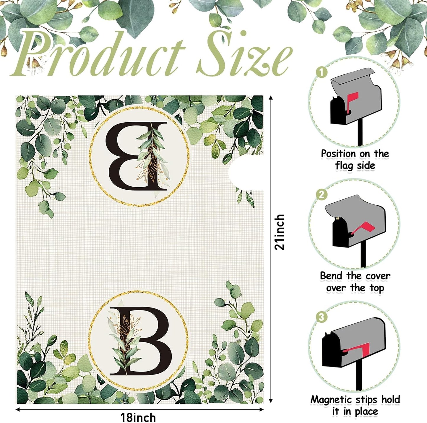 Tiamon Monogrammed L Mailbox Covers Magnetic Eucalyptus Welcome Letter Box Wrap Standard Size 21x18 Inch Spring Summer Leaves Mailbox Decor Eucalyptus Letter Numbers Decoration for Outdoor Garden Yard