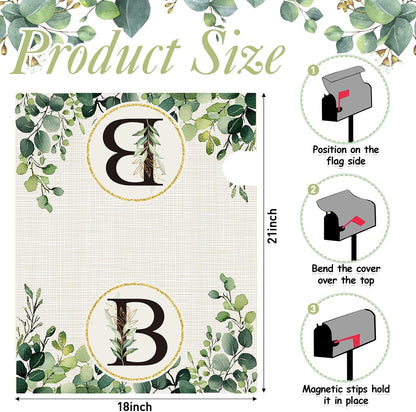 Tiamon Monogrammed L Mailbox Covers Magnetic Eucalyptus Welcome Letter Box Wrap Standard Size 21x18 Inch Spring Summer Leaves Mailbox Decor Eucalyptus Letter Numbers Decoration for Outdoor Garden Yard