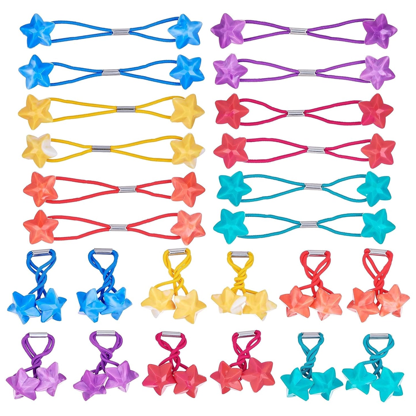 20pc Ponytailers Balls Elastics 18mm Round Opaque Multicolored Twin Beads Bauble Holders Toddler Kids Braiding Styling