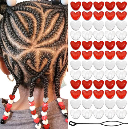 88PCS Pink White Hair Beads for Braids Lovely Heart Shape Loc Dreadlock Valentine's Day Bead Accessories Cute Acrylic Small Pony Beads for Kids Girls