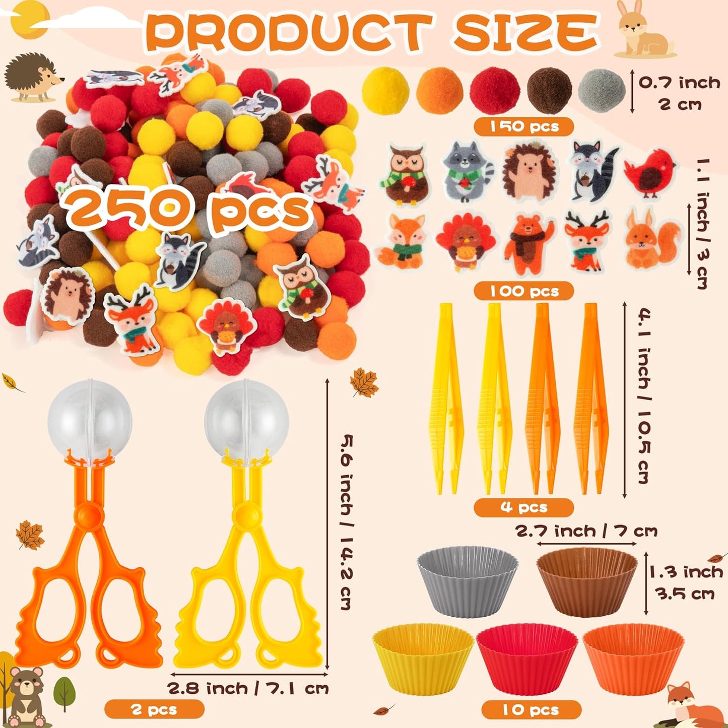 EZdhuawuse Summer Sensory Bin Fillers - 268P Fine Motor Toy Counting Sorting Set for Kid Birthday Easter Gift, Felt Phrases Heart Colorful Pom Poms Cup Clip for Preschool Education Activities