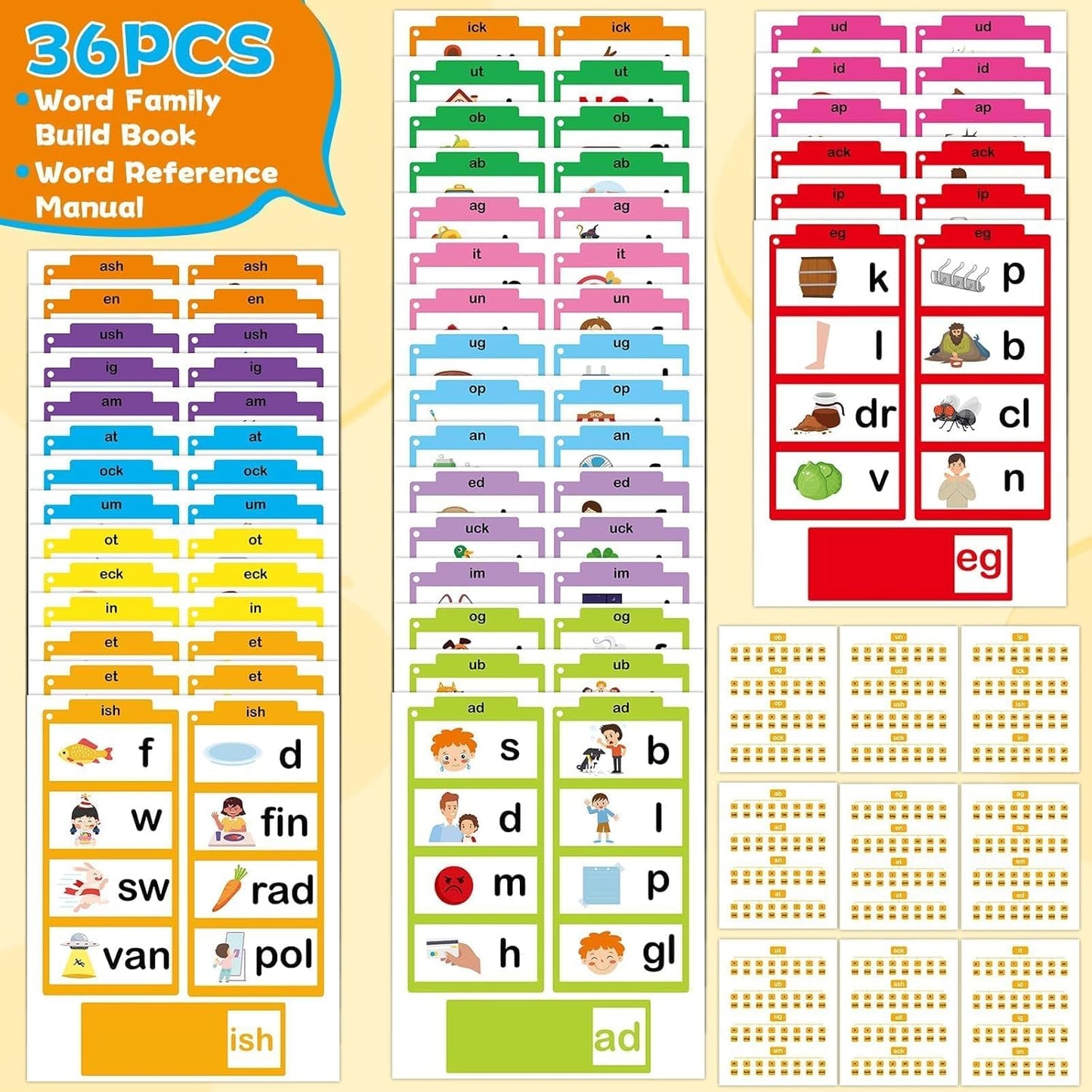 Word Family Build Book Read and Rhyme Activity Book Learn to Read Phonics Slide Flashcards Kindergarten Sight Word Flash Cards ABC Vocabulary Reading Games for Kids Homeschool Education