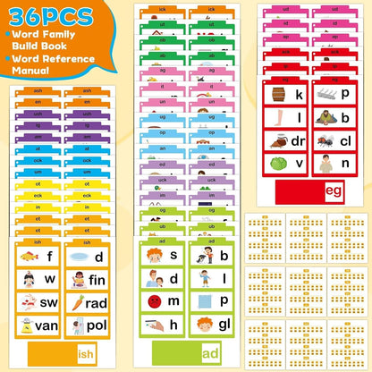 Word Family Build Book Read and Rhyme Activity Book Learn to Read Phonics Slide Flashcards Kindergarten Sight Word Flash Cards ABC Vocabulary Reading Games for Kids Homeschool Education