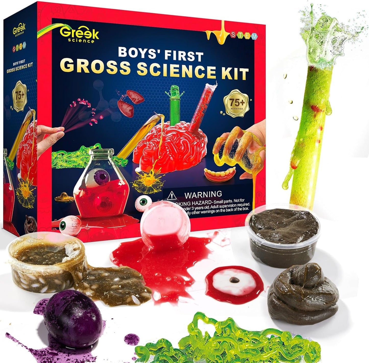 75+ Gross Science Kit for Boys, Science Slime Kit, Christmas Birthday Gift Ideas for Kids 8-10-12, Chemistry Set with Brain Dissection, Poop Experiment, STEM Toys
