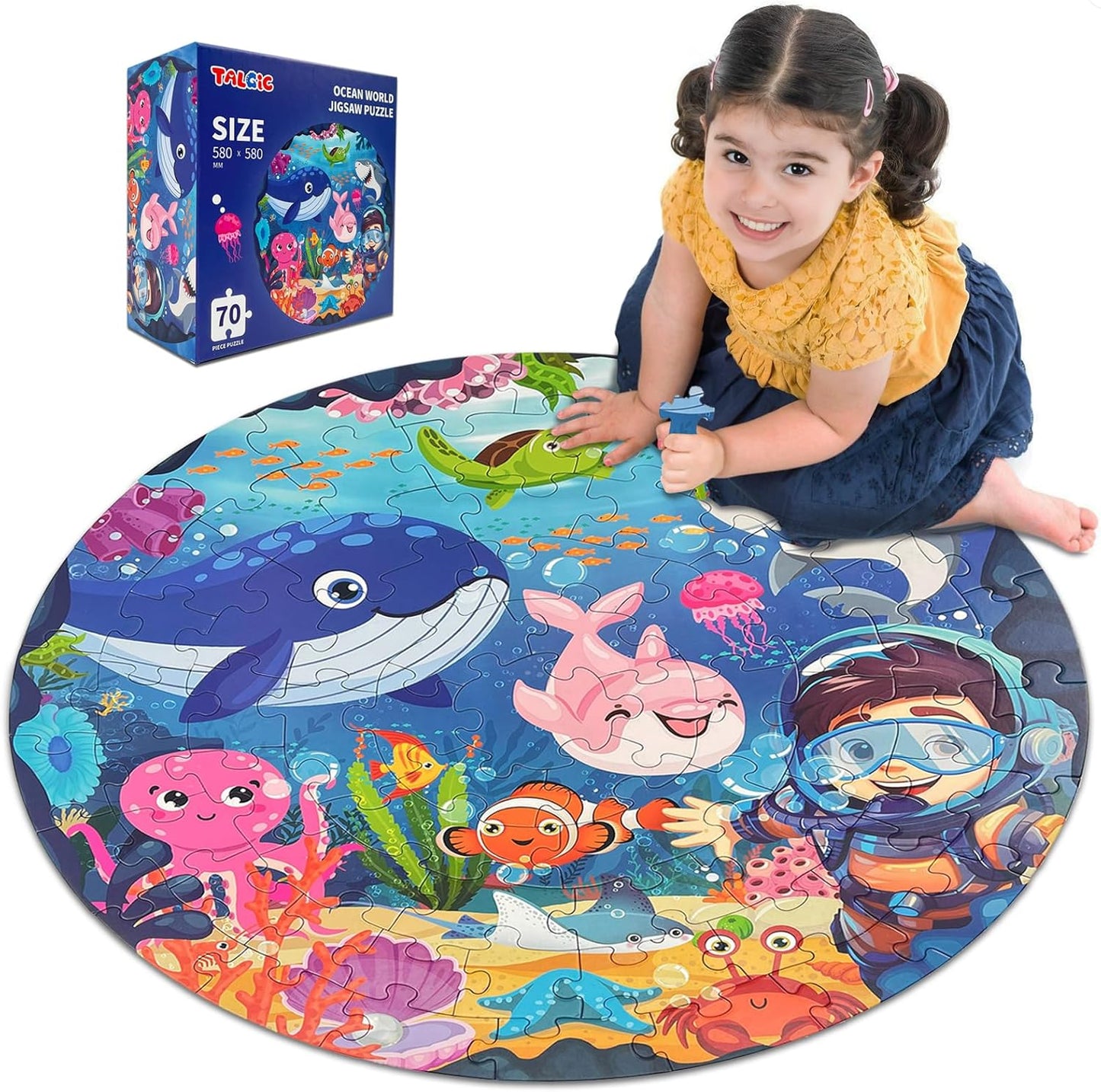 TALGIC Puzzles for Kids Ages 4-6 with Solar System Planets, 70 Piece Round Large Kids Floor Puzzles for Ages 3 4 5 6 7 8, Educational Toy Gift Jigsaw Puzzles for 5 Year Old Boys Girls