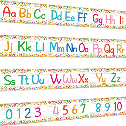 gisgfim 12 Pieces Alphabet Bulletin Board Strips Set Boho Rainbow Alphabet Line ABC Alphabet Banner & Number Border Posters for Preschool Kindergarten Classroom Playroom Bedroom (Boho)