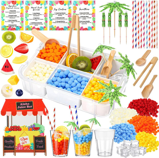 Thenshop Summer Aloha Juice Bar Sensory Bin Lemonade Stand Summer Sensory Bin Filler Sandbox Play Sand Kit Juice Stand Education Activities DIY Making Kit for Play Gift Sorting Counting Training