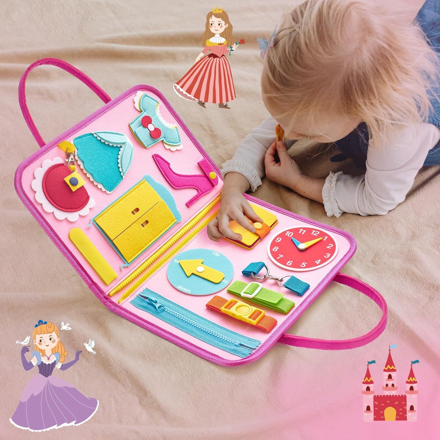 Freebear Busy Board Toddler Travel Toys Sensory Toys for Toddlers 1 2 3 4, Montessori Learning Toys for Toddlers Activities Board, Educational Toys for 3 4 Year Old Boys Girls Gift, Dinosaur