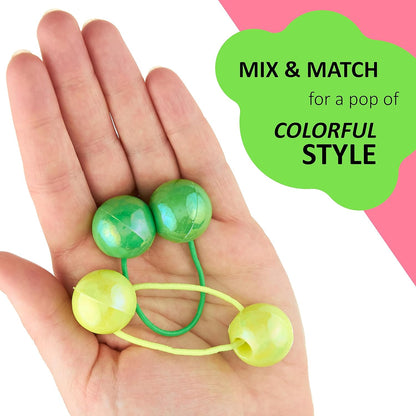 20pc Ponytailers Balls Elastics 18mm Round Opaque Multicolored Twin Beads Bauble Holders Toddler Kids Braiding Styling