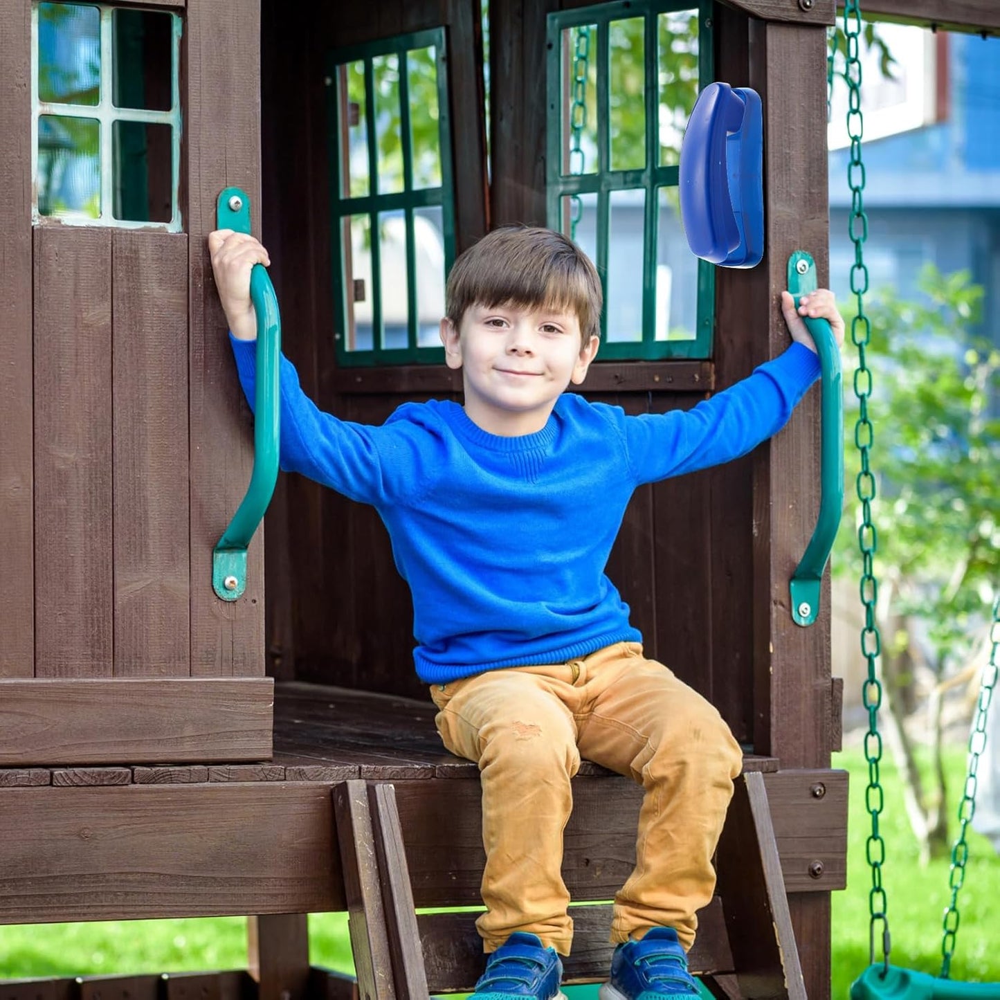 3 Pcs Playground Accessories for Kids Outdoor Swing Set Accessories Playground Equipment Pirate Plastic Ship Wheel Toy Telescope Telephone Backyard Outdoor Playhouse Climbing Equipment(Yellow, Green)