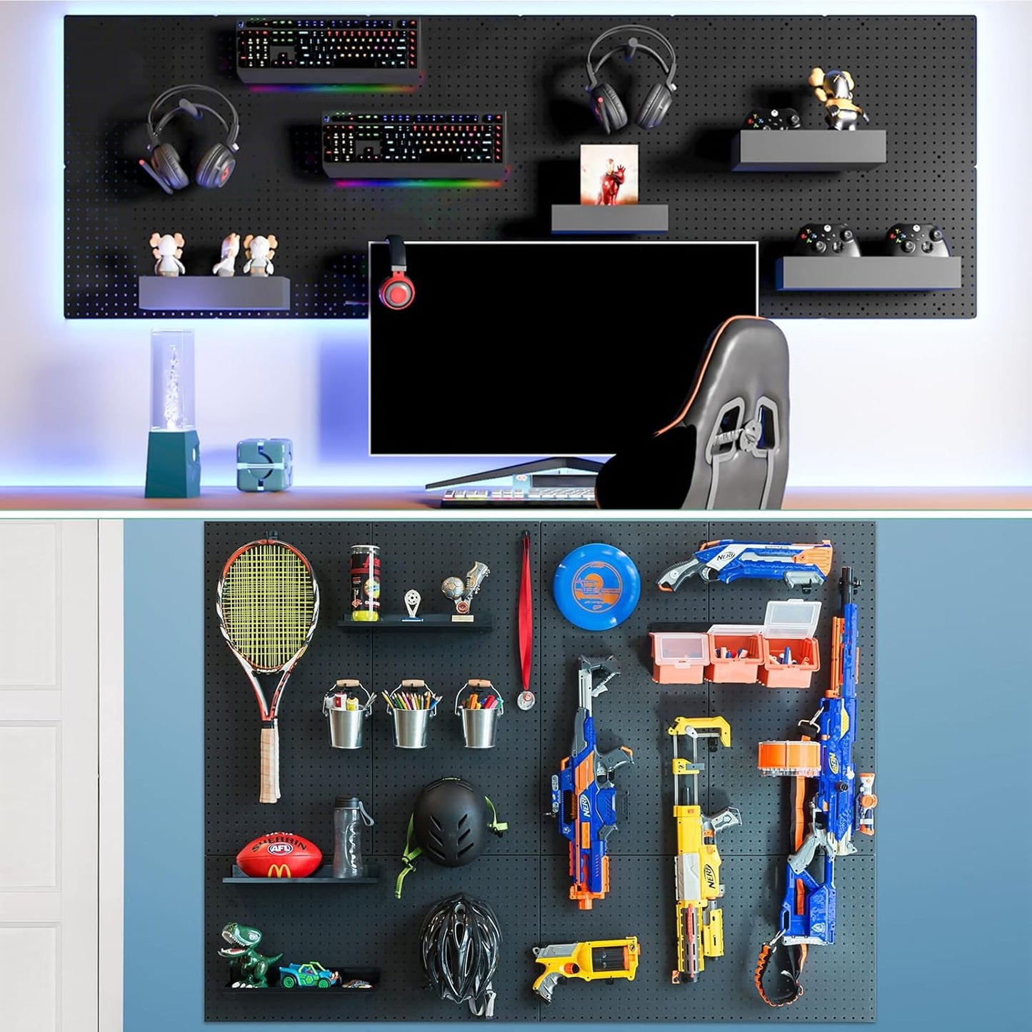 Peg Board, 4PCS Metal Pegboard Wall Organizer. Heavy Duty Pegboard, Peg Boards, Pegboard for Walls, White Pegboard for Garage Craft Room Workbench Office Kitchen Tool Organization, 12"*12"