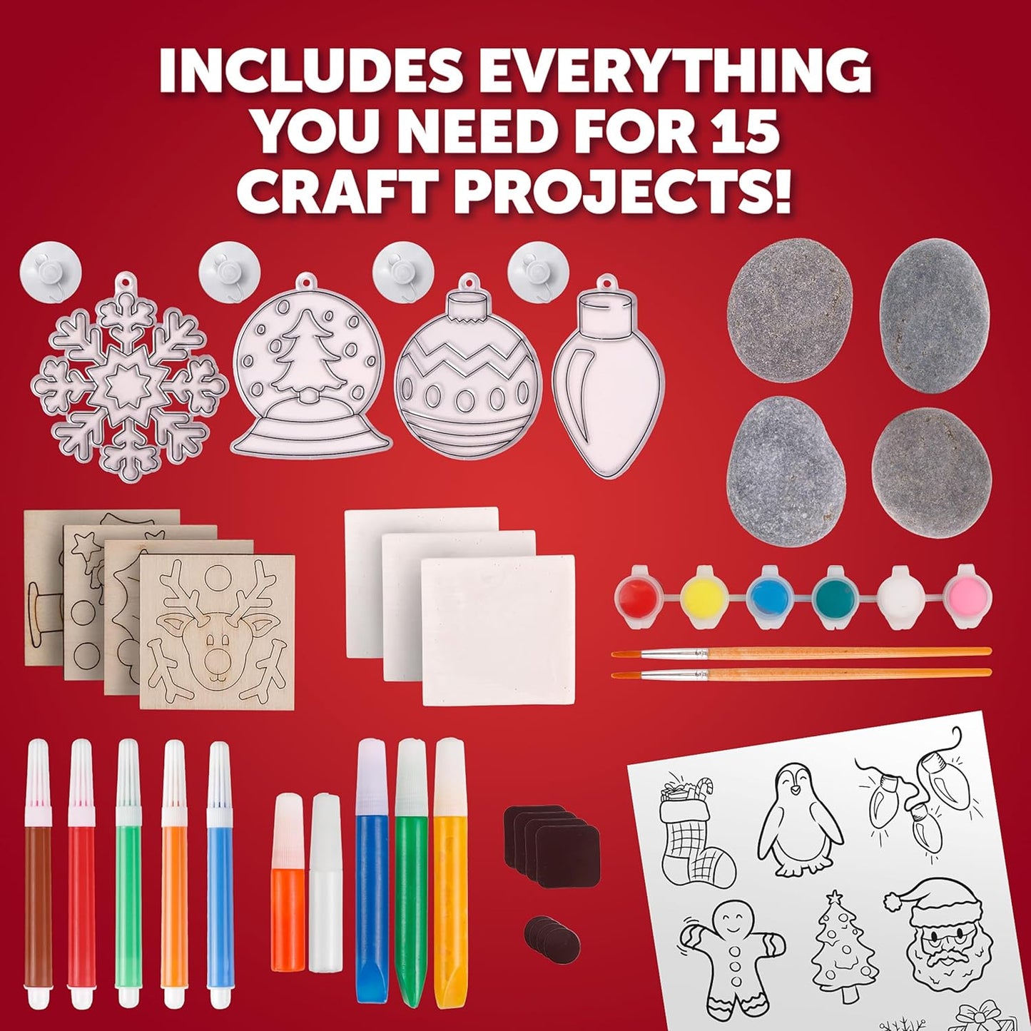 Blue Marble Santa's Christmas Craft Kit for Kids - 15 Magical Christmas Crafts for Kids, Make Suncatchers, Paint Holiday Rocks, Make Magnetic Tile Art & More for Christmas Gifts, Craft Kits