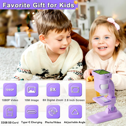 Kids Microscope - Mini Handheld Microscope for Kids, Portable Pocket Digital Toys for Girls Boys Birthday (Purple)