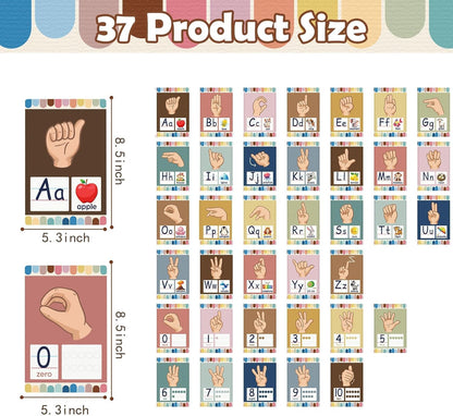 Bohemia 37 Children's Sign Language Poster Alphabet Set - Toddler ASL Poster for Classroom Decoration