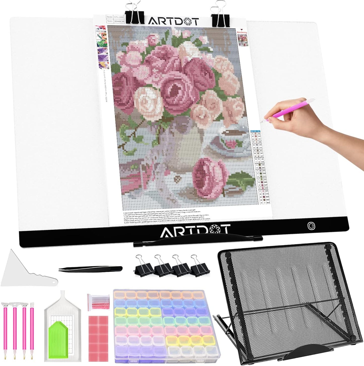 ARTDOT A4 LED Light Pad for Diamond Painting Kits for Adults, USB Powered Adjustable Brightness Diamond Art Light Board with Accessories