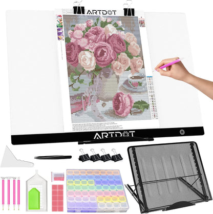 ARTDOT A4 LED Light Pad for Diamond Painting Kits for Adults, USB Powered Adjustable Brightness Diamond Art Light Board with Accessories