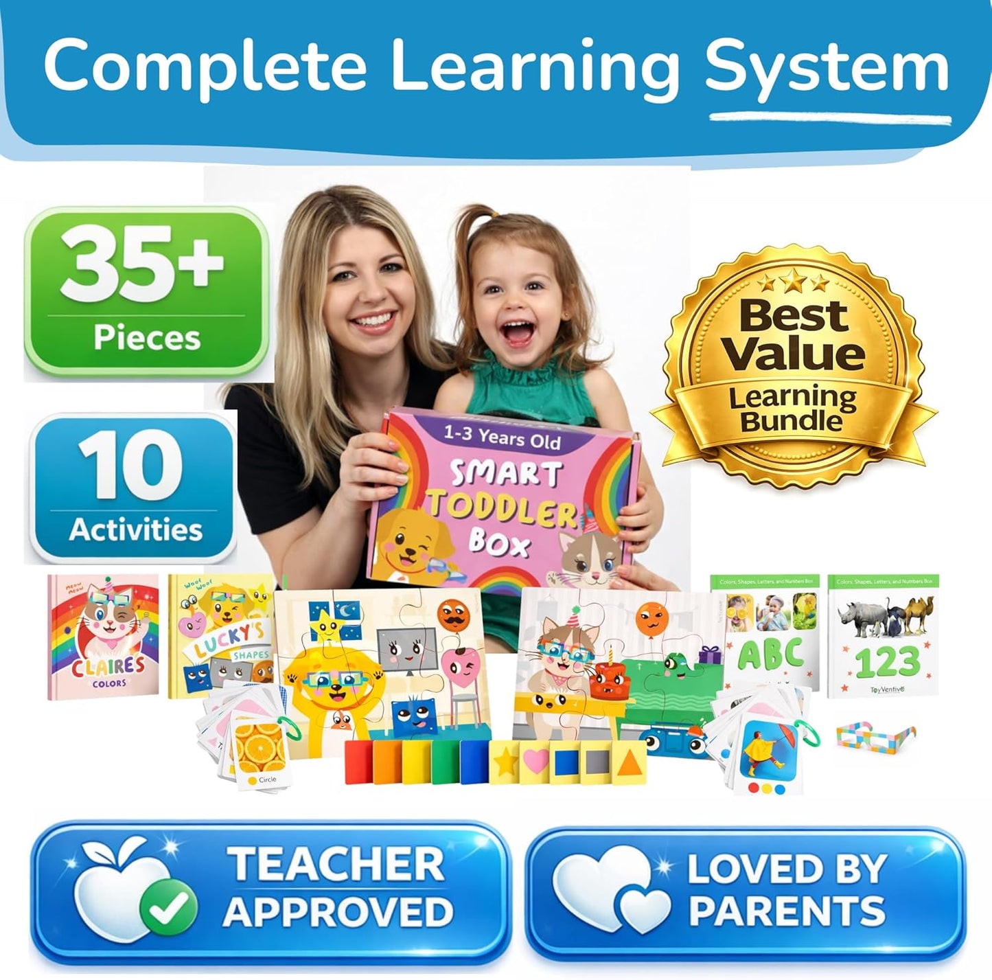 Preschool Montessori Learning Kit With Busy Book For Toddlers 1-3- Baby Flash Cards - Quiet Activity Books - Puzzles Ages 2-4 - Flashcards 3-5 Years - 1 Year Old Boy Gifts -1st Birthday Toys For Girls