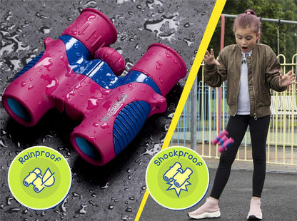 Binoculars for Kids, Girls or Boys Real Kids Binoculars in Vibrant Green Blue - Includes Sticker Book with 40 Bird Species - Small Toys for Toddlers
