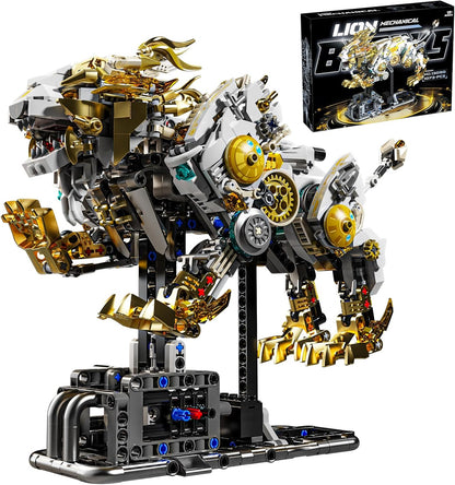 CSNRHG Mechanical Lion Building Block Toy Set Futuristic Mechanical Beast Model with Movable Parts & Gears Premium Mechanical Building Kit with Display Stand, Ideal Gift for Boys & Adults