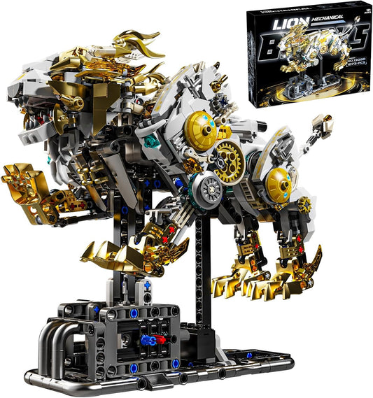 CSNRHG Mechanical Lion Building Block Toy Set Futuristic Mechanical Beast Model with Movable Parts & Gears Premium Mechanical Building Kit with Display Stand, Ideal Gift for Boys & Adults