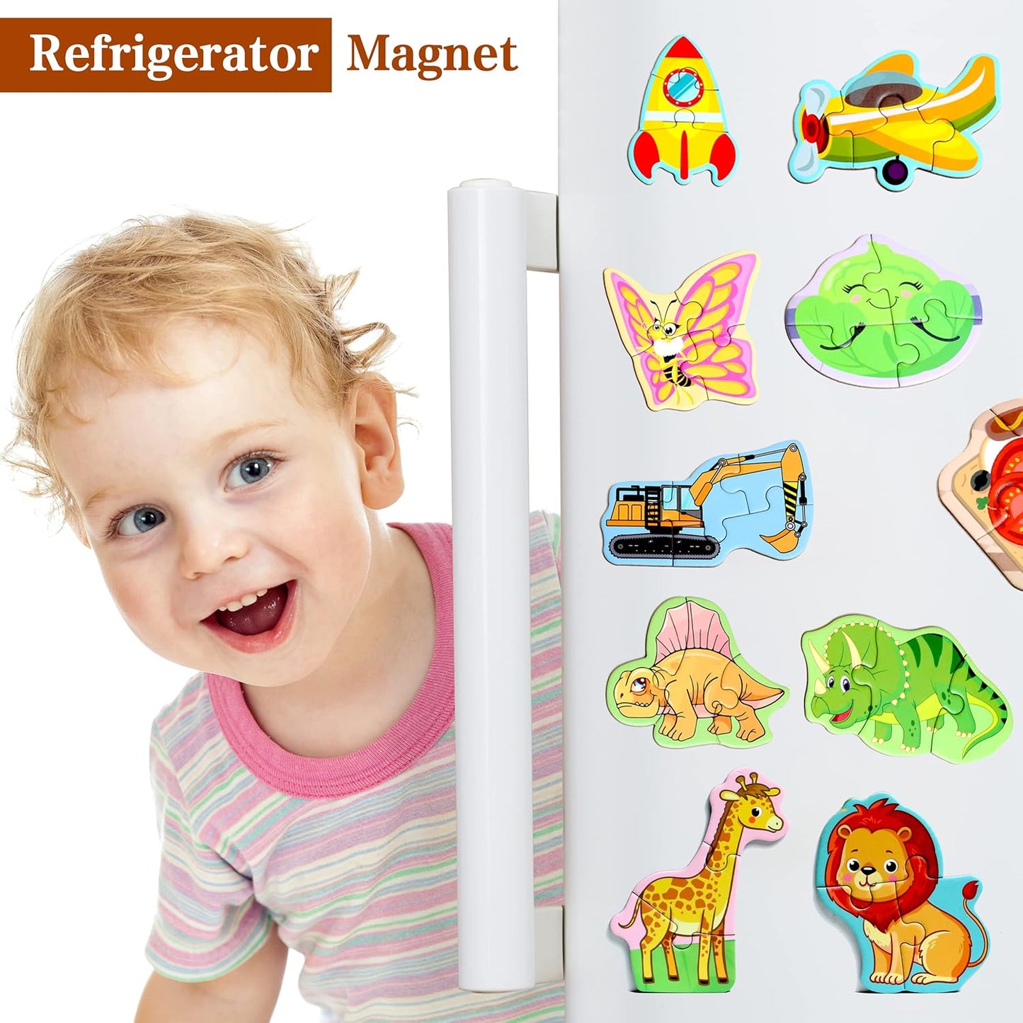 Magnetic Puzzles for Kids Ages 1-3, Travel Toddler Puzzles Ages 2-4 Year, Excavator Refrigerator Magnet for Kids Learning Gift for Road Trip