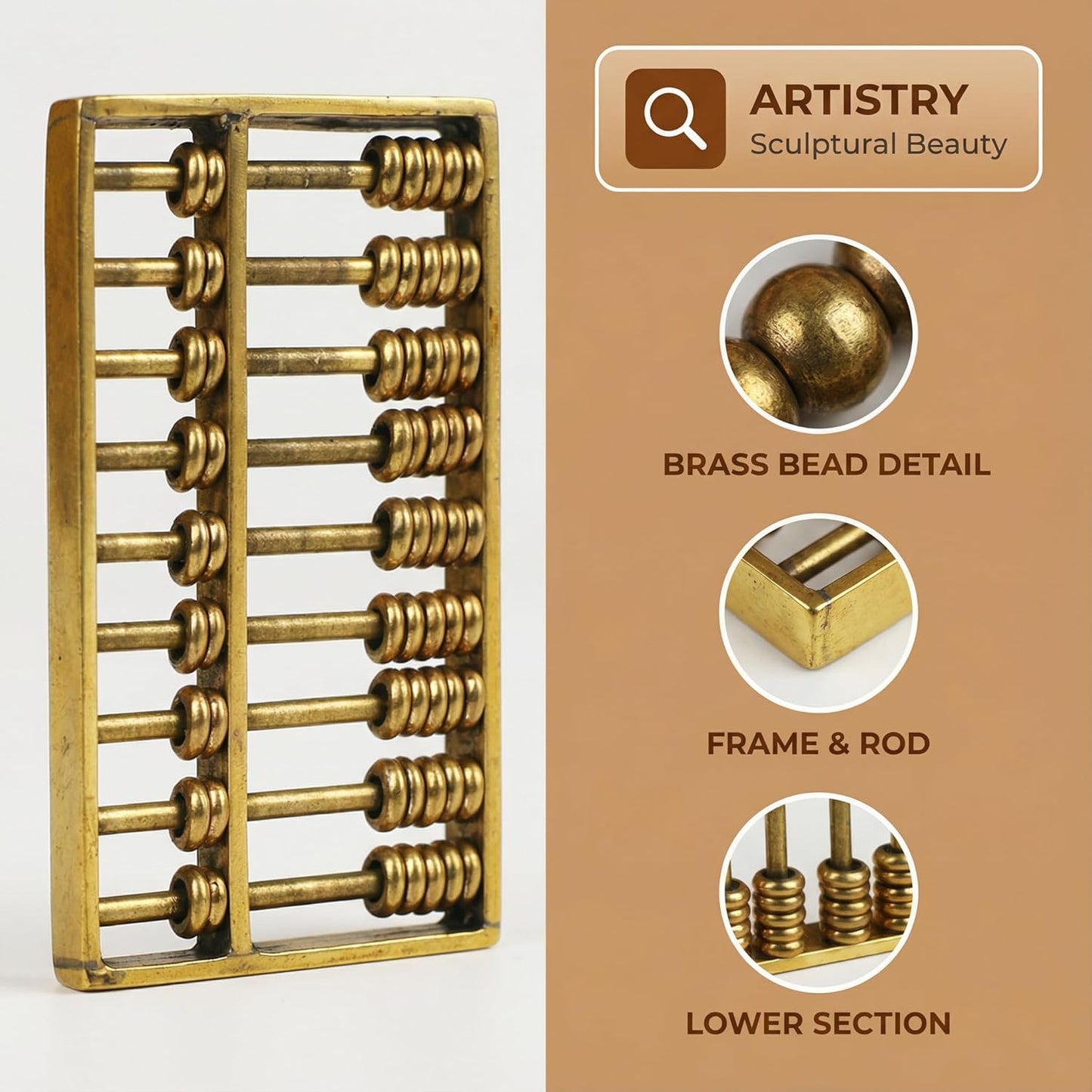 TOYANDONA Miniature Brass Abacus Feng Shui Abacus Mini Copper Ancient Figurine Chinese Math Calculating Tool