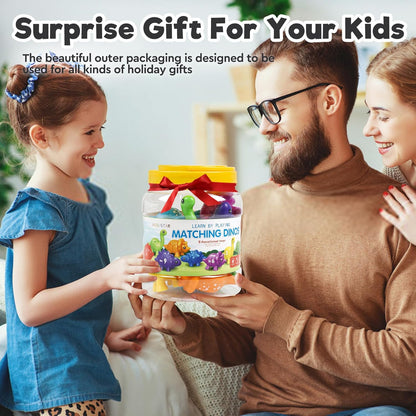 Montessori Matching Dinosaurs Toy, Color and Shapes Recognition, Snap and Pattern Match Game Preschool Learning Toys Homeschooling Class Activity Teaching Tool, Birthday Gift for Kids boys & Girls