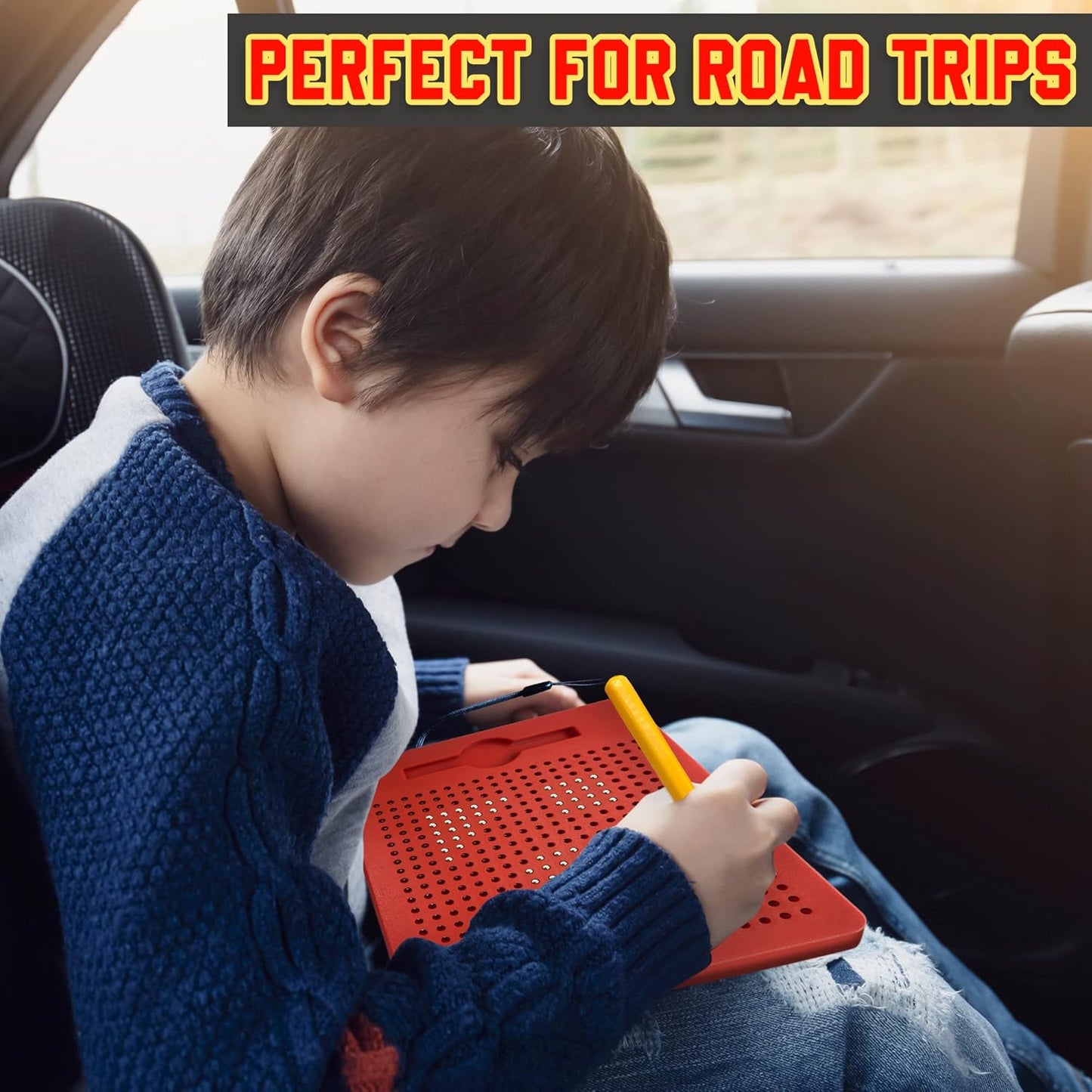 Magnetic Drawing Board for Kids - Includes Magnet Board, Attached Stylus Pen, 25 Double-Sided Ideas Cards - Fun Travel & Car Ride Activities