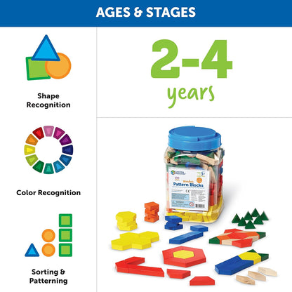 Learning Resources Wooden Pattern Blocks - Educational Toys and Tangram Puzzle Manipulatives for Kindergarten, Early Math Toys, Wood Pattern Blocks for Classroom and Homeschool, Teacher Must Haves