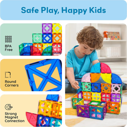 PicassoTiles 42pcs Magnetic Tiles Magnet Blocks See-Through Shape STEM Toys Building Block Educational Playset Compatible with Major Brand Tile -Starter Set for Boys and Girls Toddlers Ages 3+ PT42