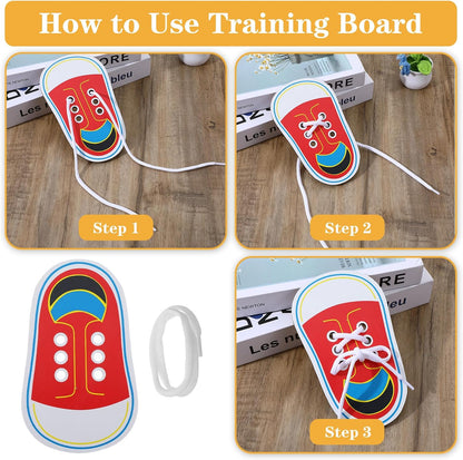 Nogeqi Shoe Tie Practice for Kids, Wooden Tying Shoes Practice for Kids, How to Tie Your Shoes Learn to Threading Lacing Shoe Training, Kindergarten Early Educational Toy