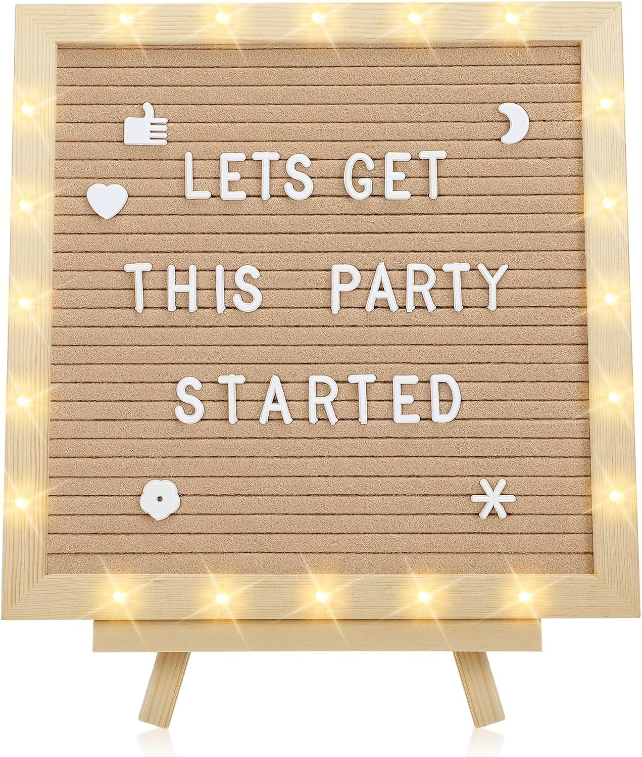 Changeable Felt Letter Board with LED Lights - 10×10" Message Custom Signs & Wood Stand & 450 Letters, Poster Board for Baby/Pregnancy Announcement/Classroom Wall Graduation Decor Gifts, Camel