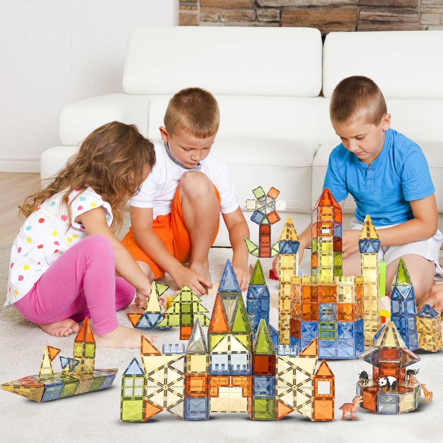 HarworLife 100 PCS Magnetic Tiles, Diamond Magnetic Blocks Building Set Magnet Tiles STEM Toys 3D Kids Preschool Educational Sensory Toys Gift for Toddlers Kids Boys Ages 3 4 5 6 7 8 9+ Year Old