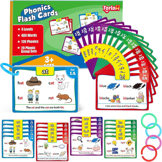 Torlam Phonics Flash Cards Learn to Read Spelling Reading Sight Words Phonics Games, Digraphs CVC Blends Long Vowel Sounds Kids Dolch Fry Site Words for Pre-k Kindergarten 1st 2nd 3rd Homeschool