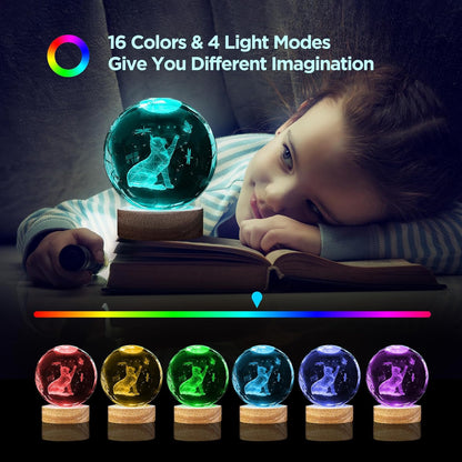 3D Solar System Crystal Ball Night Light with 16 Color Wooden LED Base Upgraded 3.15 In Galaxy Planets Ball Lamp with Remote for Birthday Christmas, Astronomy Space Gifts for Boys Girls Kids