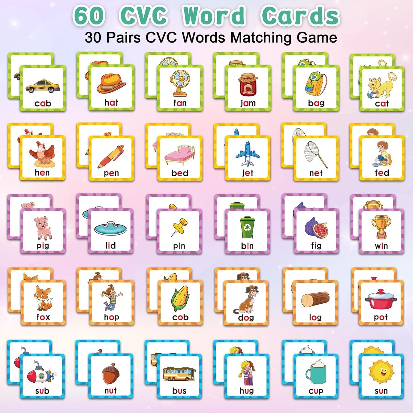 Memory Game, CVC Word Games Kindergarten, Memory Games for Kids Ages 4-8, Matching Games for Toddlers 3-5, Phonics Games Flash Cards 2-4 Years, Memory Card Game Homeschool Learning Educational Toys