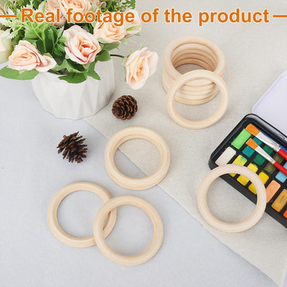 50 Pack 3.15 inch Unfinished Wooden Rings Natural, Wood Craft Rings for DIY Crafts, Jewelry Making, Macrame & Home Decor