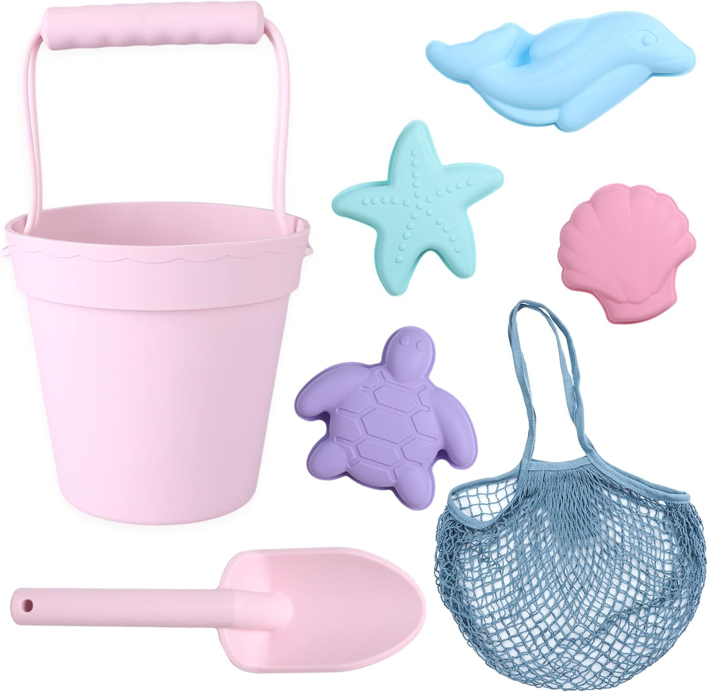 BLUE GINKGO Silicone Beach Toys - Modern Baby | Travel Friendly Toys Set | Silicone Bucket, Shovel, 4 Sand Molds, Beach Bag | Sand Toys for Toddlers, Kids - Yellow