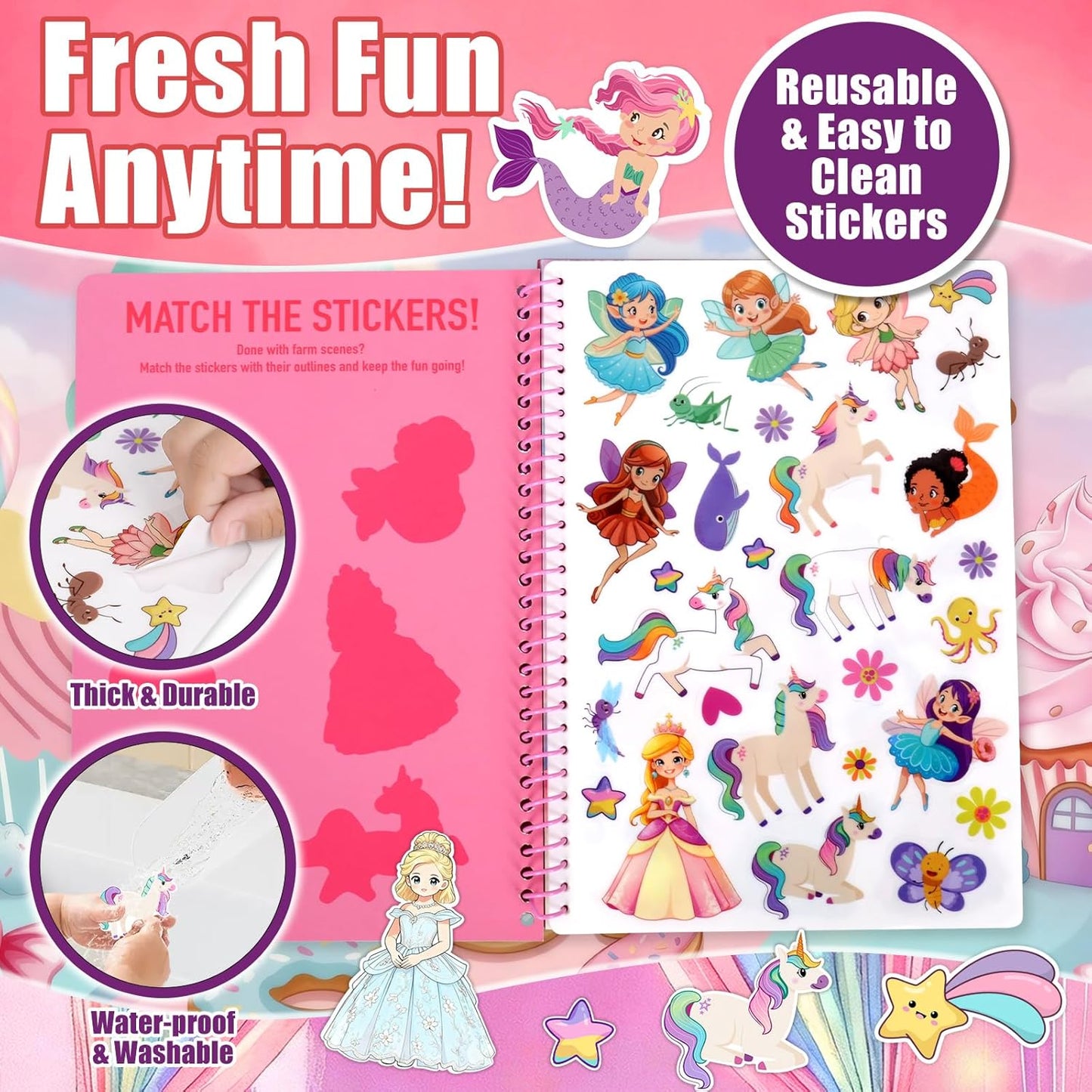 Jelly Sticker Book for Kids 2-4, Waterproof Reusable Sticker Book for Toddlers, Easy to Clean Road Trip Activities, Easter Basket Stuffers & Easter Gifts for Toddlers (Farm)